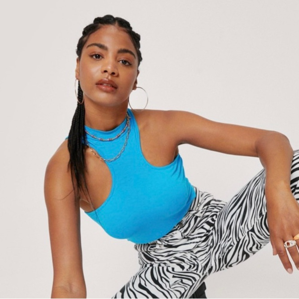 Nastygal bodysuit razorback jersey high leg bodysuit in color cobalt NWT